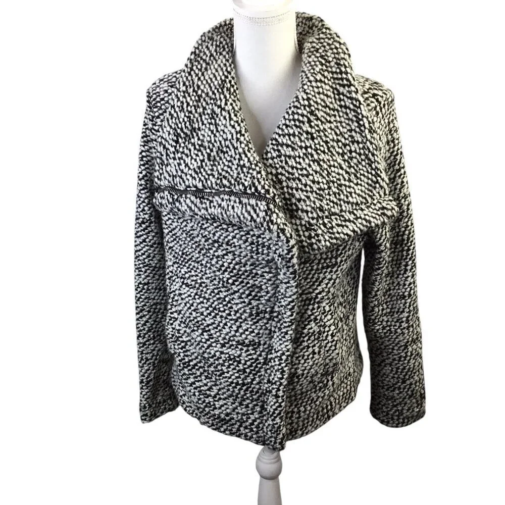 Blank NYC Asymmetrical Zip Marled Boucle Nubby Wool Blend Jacket Size Large
